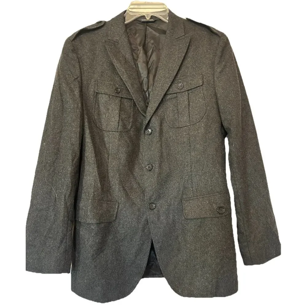 Banana Republic Tailored Fit Military Blazer Wool Blend Charcoal Gray‎ Mens 40R